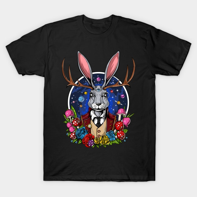 Jackalope Psychedelic Rabbit T-Shirt by underheaven